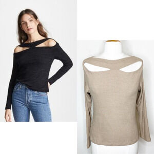 LNA Clyde Slub Sweater with Collar Cut Out in Heather Taupe M NWT